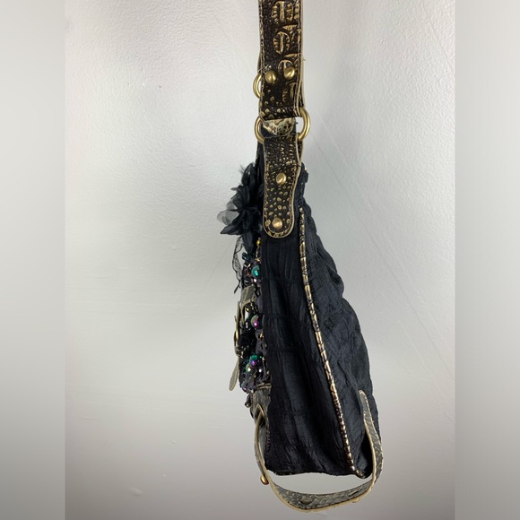 Vintage Y2K Mini Hand Black Bag with Jems, Beads and feathers | Festival… - Picture 4 of 12